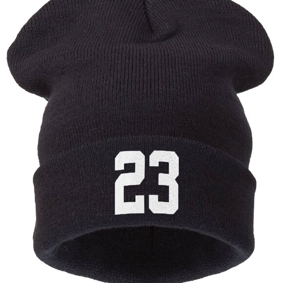 Black & White Number 23 Beanie Men Winter Knitting Hat Cap NBA Jordan Basketball - Picture 2 of 2